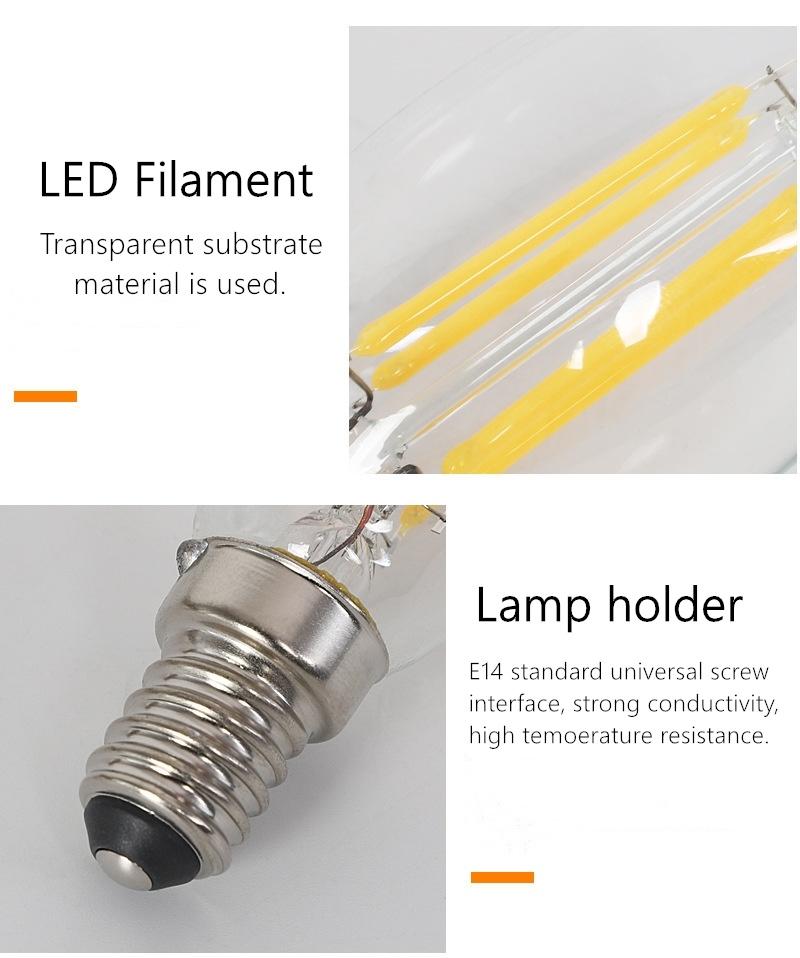 6W C35t Frosted Milky Amber Clear Glass LED Filament Bulb