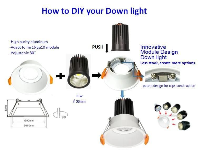 Aluminum Down Light GU10 Housing Waterproof Frame for MR16 GU10 Downlight Fixture