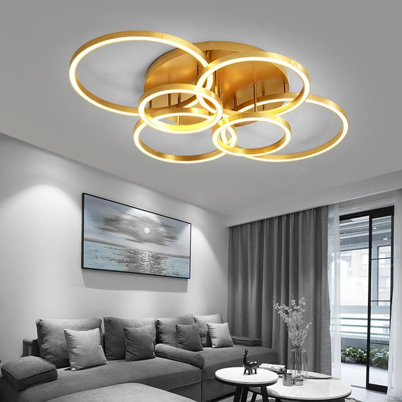 Luxury Hotel Golden Rings Acrylic LED Ceiling Lamps