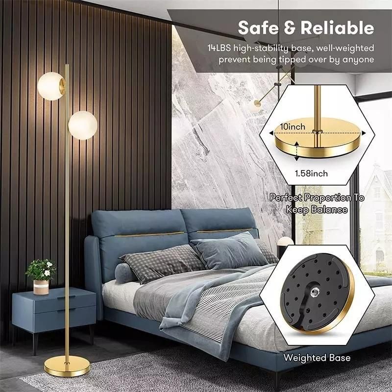 Amazon Nordic Metal E27 Double Ball LED Modern Golden Stand Glass Floor Lamps