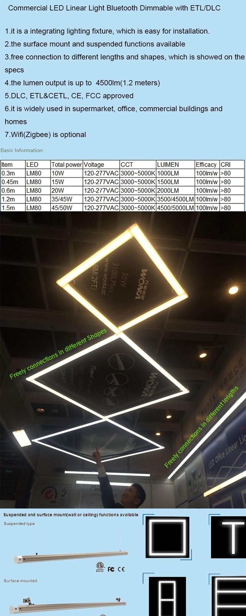 Ceiling Recessed Linear Light for Shopping Mall DIY Connection
