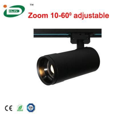 Modern Zoom 0-60 Degree Adjuatable Rail COB Black Focus Ceiling Spot LED Track Lighting