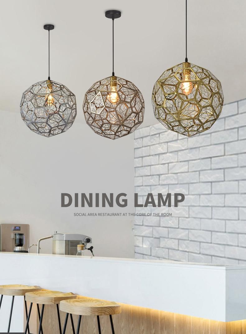 Modern Simple Stainless Steel Polyhedral Ball Chandelier Creative Geometric Mesh Chandelier