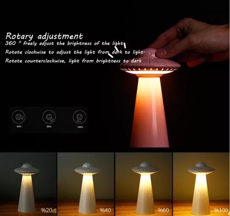 UFO Design USB Rechargeable USB Charging LED Desk Lamp Dimmable Reading Flicker-Free Table Light Bedroom Night Light Bedside Study Room Decor Lighting Lamps