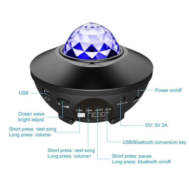 Amazon Hot Sale Remote Control USB 3 in 1 Bedroom Star Projector LED Ambient Night Light with Bluetooth Music Speaker