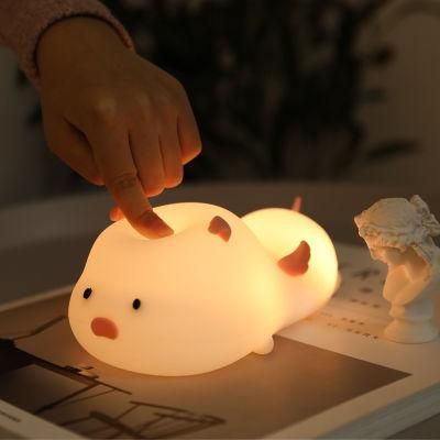 New Design Children Baby Bedside Silicone Light Touch Control Changing Tap Pig LED Night Light