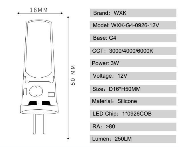 G4 3W LED Bulb, 250lm, AC/DC 12V COB Capsule Bulbs Equivalent to 30W Halogen Energy Saving LED Lamps for Chandelier