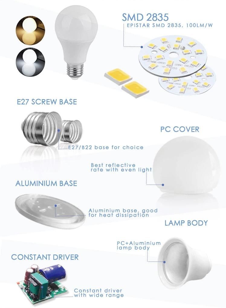 A60 5 7 9 12W E27 3000/6000K LED Light Bulb