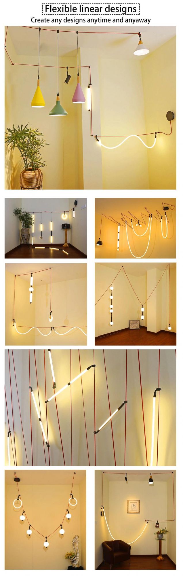 LED Indoor Hot Designer Flexible Linear 3000K/6000K Glass Acrylic Shade Decoration Chandelier Pendant Ceiling Spot Track Lamp Light