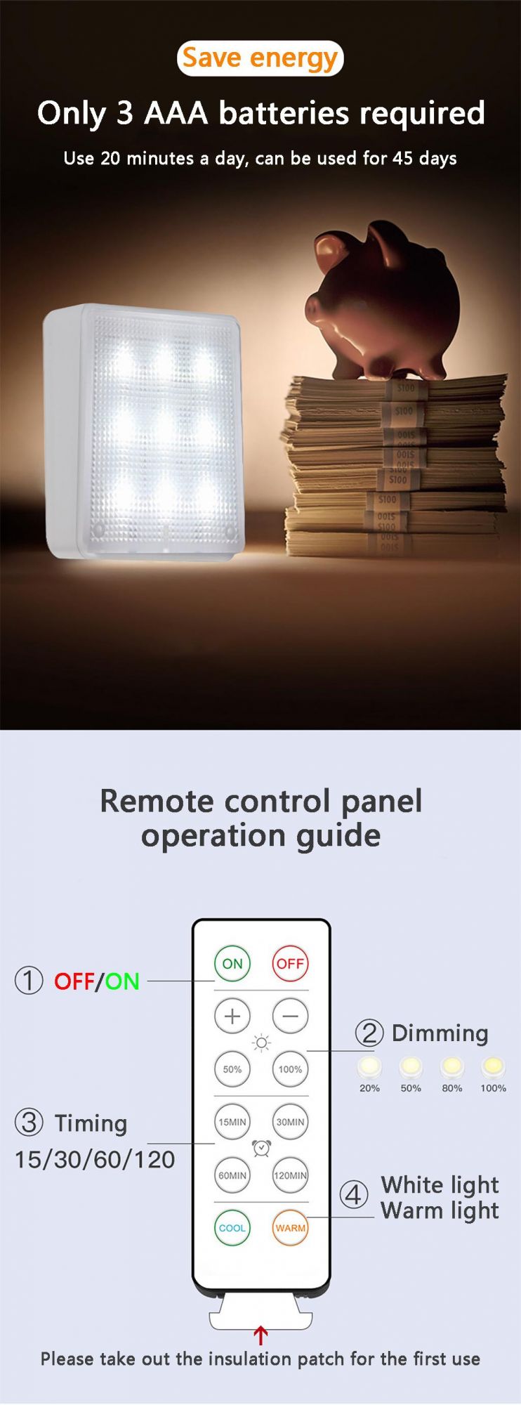 AAA Battery Infrared Remote Control+Press Control Cabinet Light