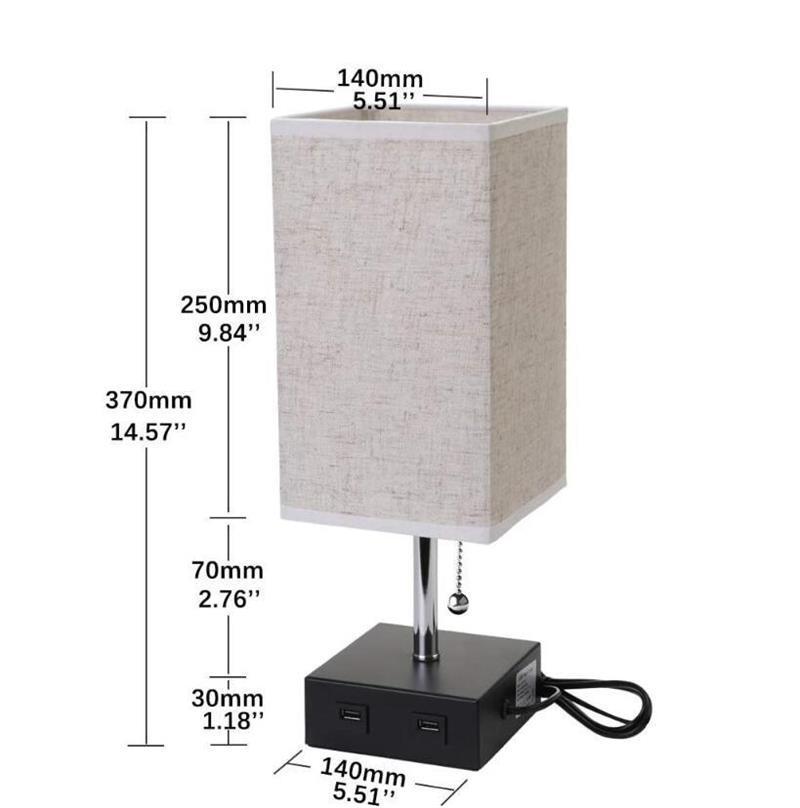 LED Simple Square Linen Indoor Desk Light Bedside Lighting USB Rechargeable Table Lamp