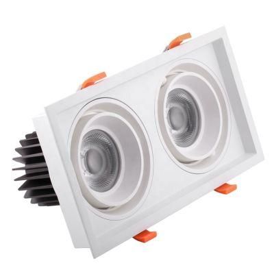 COB 2X30W Grille LED Downlight Recessed 360 Adjustable Square Downlight