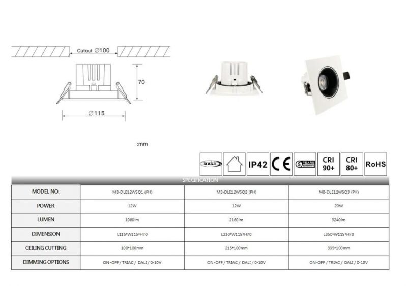 Hot Sale High Quality Adjustable Square Gimbal LED Spotlight Downlight