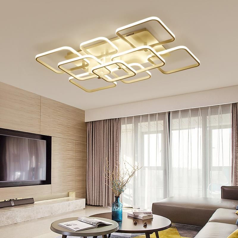 Rectangular Surface Mount Acrylic LED Ceiling Light Modern Dimming Design Living Room Semi Flush Ceiling Lamp