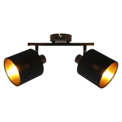 China Manufacture Indoor Ceiling Light Fixtures Fabric Shade Iron E14 Black Bedroom Living Room Hotel Spot Light
