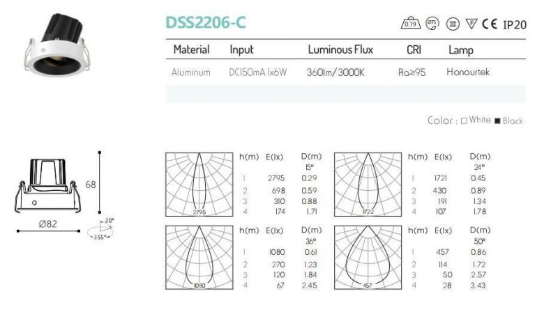 Easy Installation Round Adjustable Surface Recessed Down Lamp 6W LED Downlight