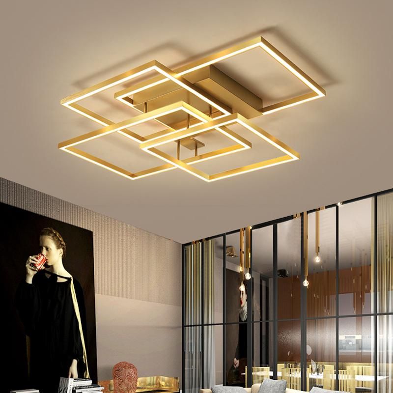 Nordic Design Golden Square Shape Living Room Decoration Acrylic LED Ceiling Light Dimmable