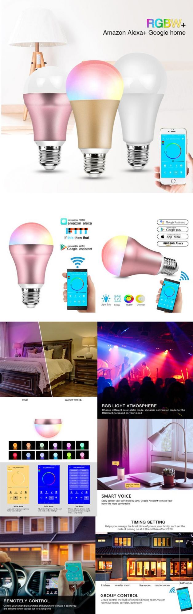 7W Color Change Google Smart Lighting LED Bulb for Home