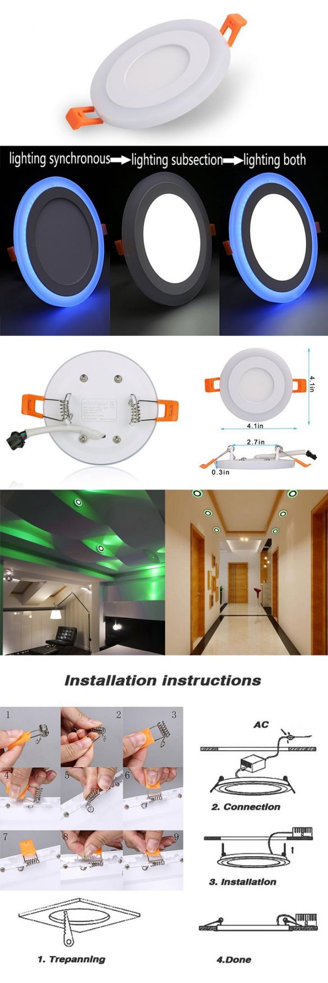 Dimmable Dual Color White RGB 6W 9W and 24W Downlight Recessed Lights Indoor Lighting Embedded LED Panel Light