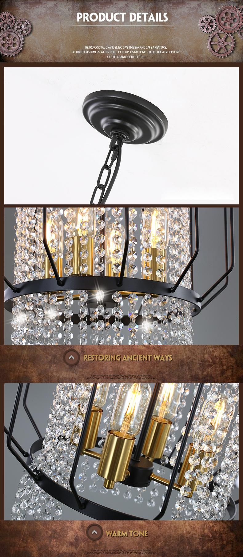 North America Crystal Chandelier Modern Hanging Pendant Light Decorative Metal Shade Pendant Lamp