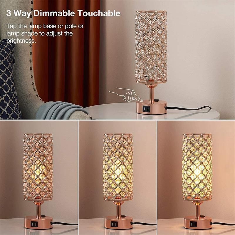 Touch Rechargeable Desk Crystal Bedside LED Luxury USB Desk Lamp