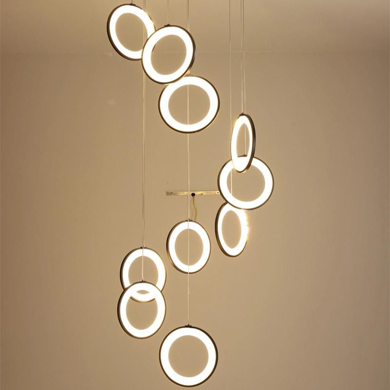 2022 Rings Design Stairs Corridors LED Chandelier Acrylic Pendant Light