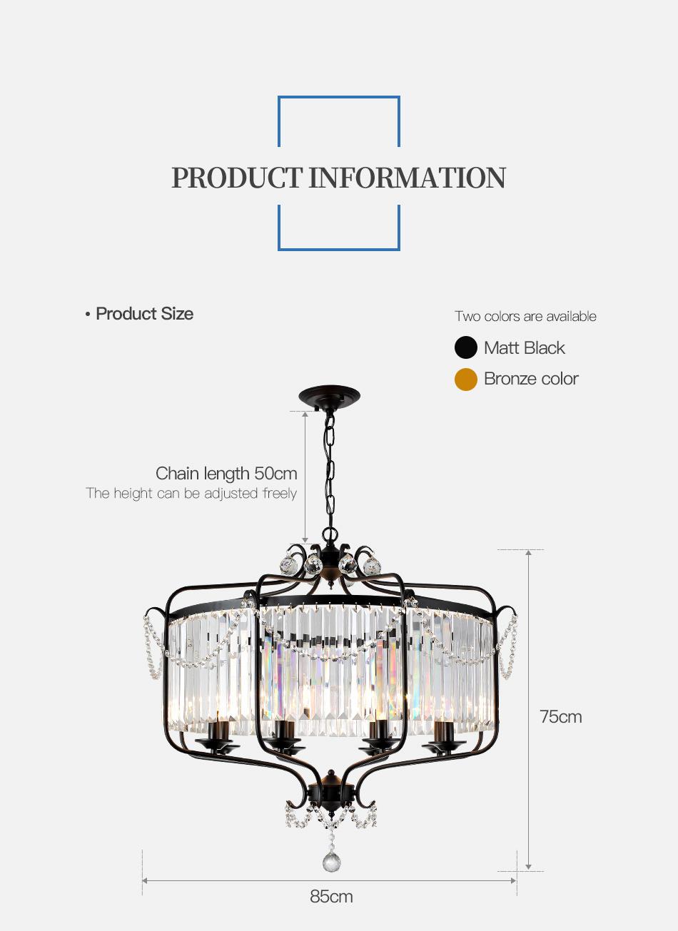 Hanging Lamp American Black Pendant Lighting Luxury Modern Chandelier for Living Room