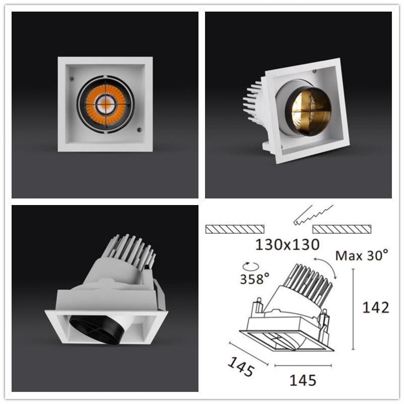 2700K 3000K 4000K Adjustable Square High Power LED Recessed Spot Light