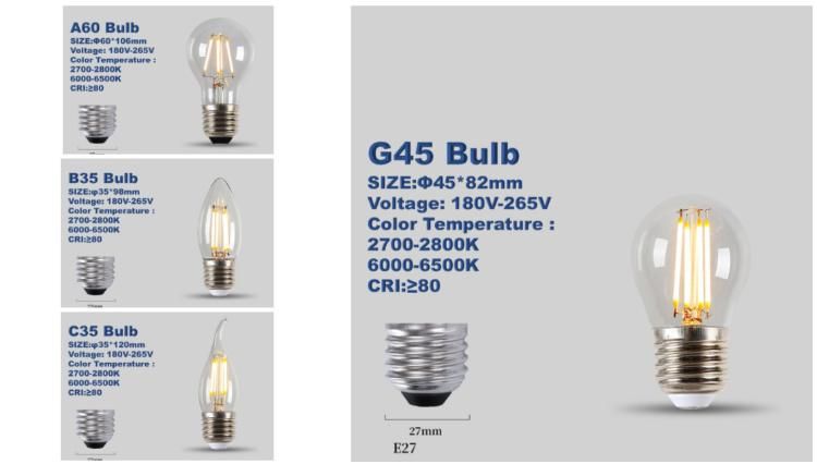 E14 E27 B22 220V 6W 8W Filament Incandescent G45 A60 LED Bulb Manufacturer