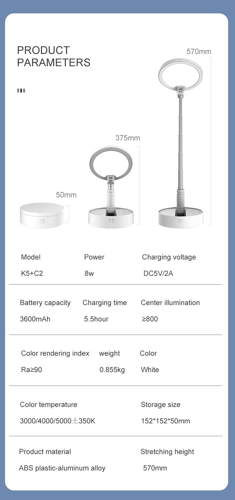 LED Desk Eye Protection Folding Light with Stand & Phone Holder for Youtube Videos, Bedroom Beside Reading, Photography, Shooting, Tiktok, Selfie