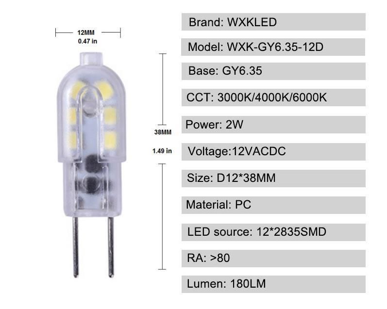 G4 G9 LED Lamp 2W Mini LED Bulb Acdc12 SMD2835 Spotlight Chandelier High Quality Lighting Replace Halogen Lamps Gy6.35 LED Bulb