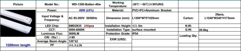 Hot Sale Commercial Lighting LED Office Shop Batten Tube Light Ceiling Light