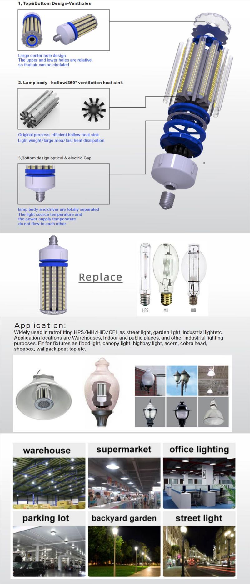 Equivalent LED Corn Bulb 30W E39 Mogul Base 3900 Lumen Replacement Metal Halide/HID/HPS 6000K Daylight for Garage Warehouse Parking Light