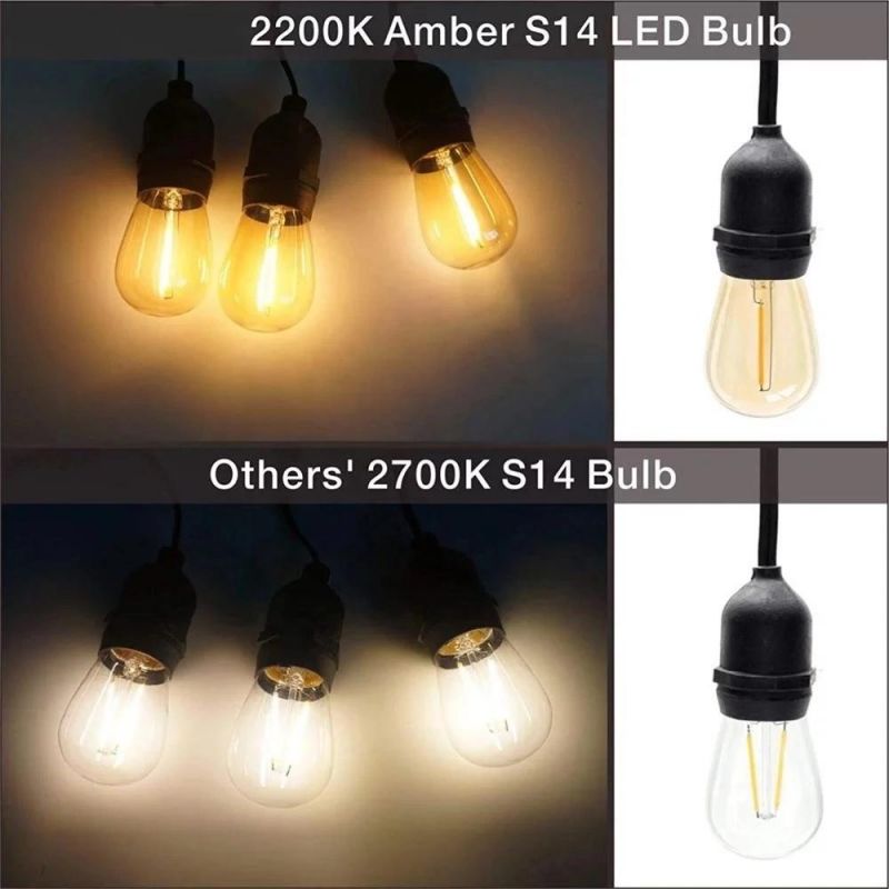 UL /ETL Outdoor Decorative Lighting Plastic Cover 2200K 2800K 110V 130V 220V 240V 1W 2W S14 LED Filament Bulb, S14 Christmas Light