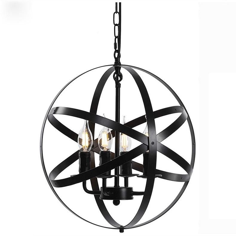 4-Light Chandelier Farmhouse Rustic Industrial Pendant Lighting with Metal Spherical Shade Black Chandeliers for Dining Room