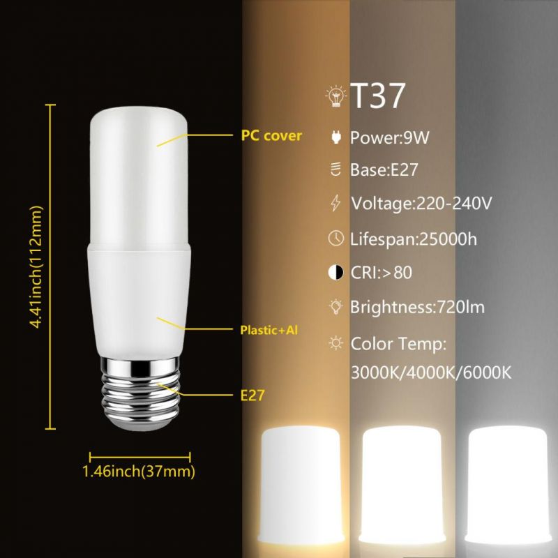 China Factory LED T Lamp Lic Driver 220-240V 9W T37 E27 E14 Bulb Lamp Lights for Indoor Room Office Commercial Lighting