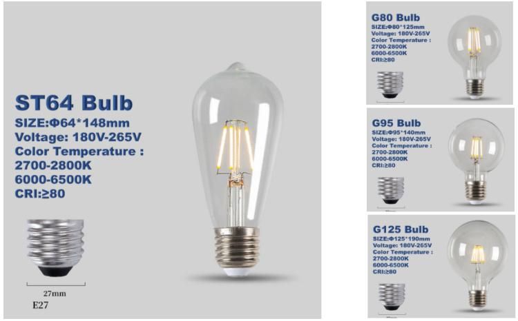 LED Filament Bulb A19 C35 G45 A60 G80 G95 E27/B22 4W 6W 8W LED Candle Bulb Clear