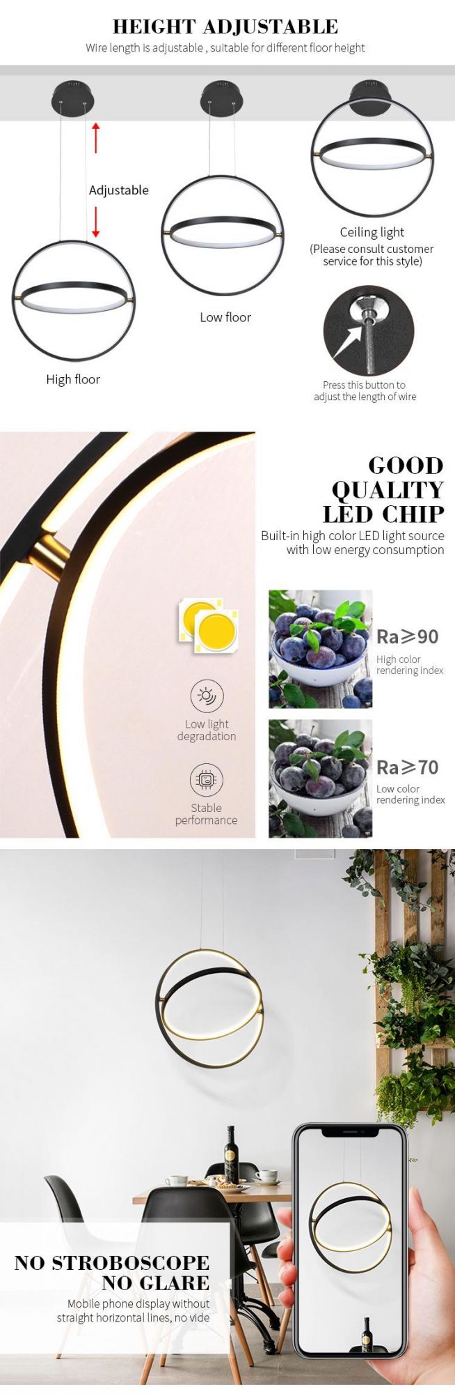 Modern Simple Round Home Office Lighting Art Decor LED 32W Chandeliers Pendant Light