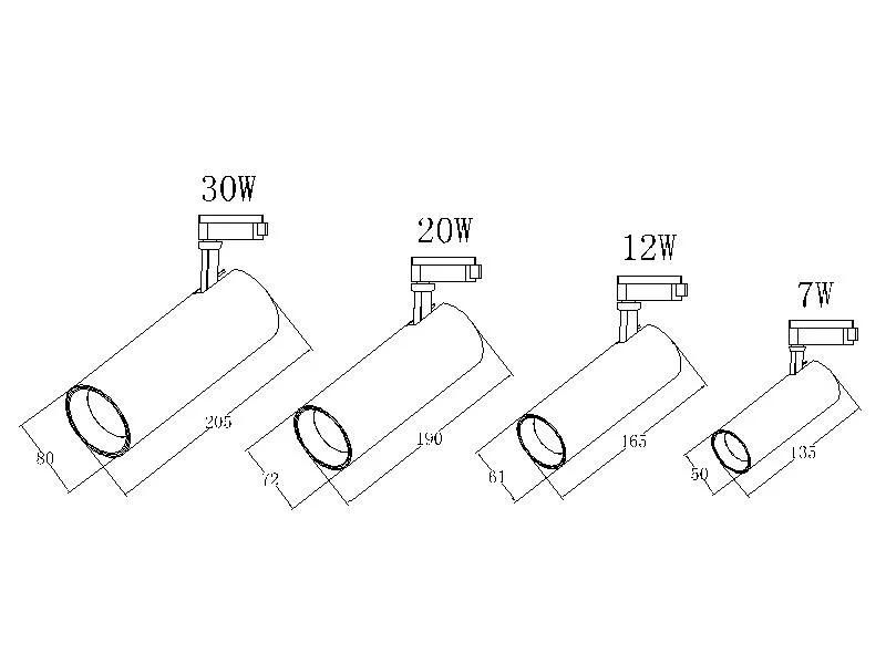 7W 12W 20W 30W LED Tracklight Downlight for Exhibition Lighting