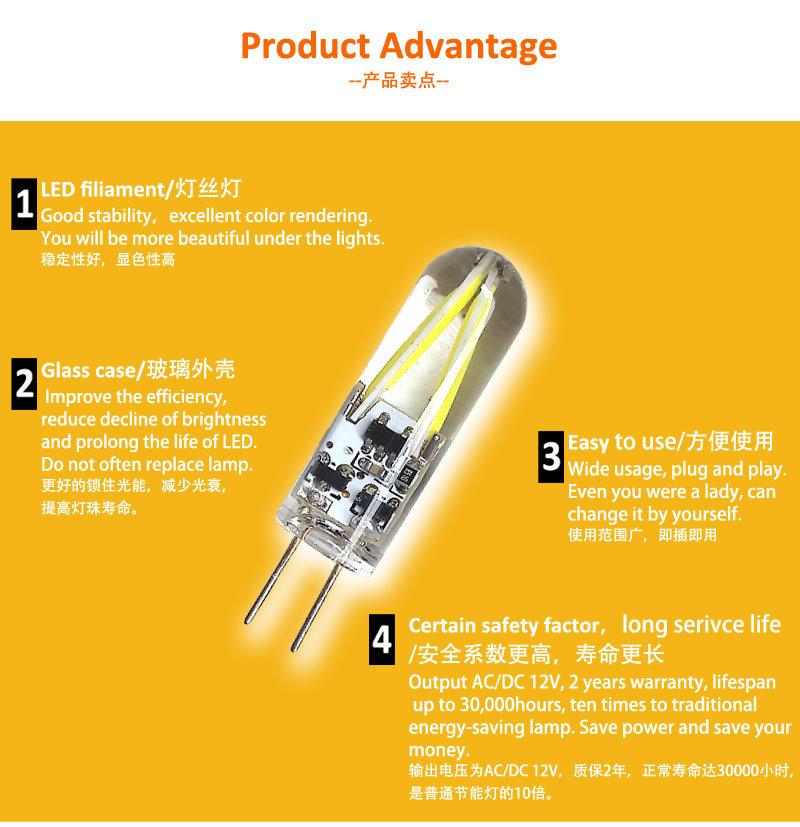G4 LED 12V Filament Glass LED Bulb 3W for Chandelier