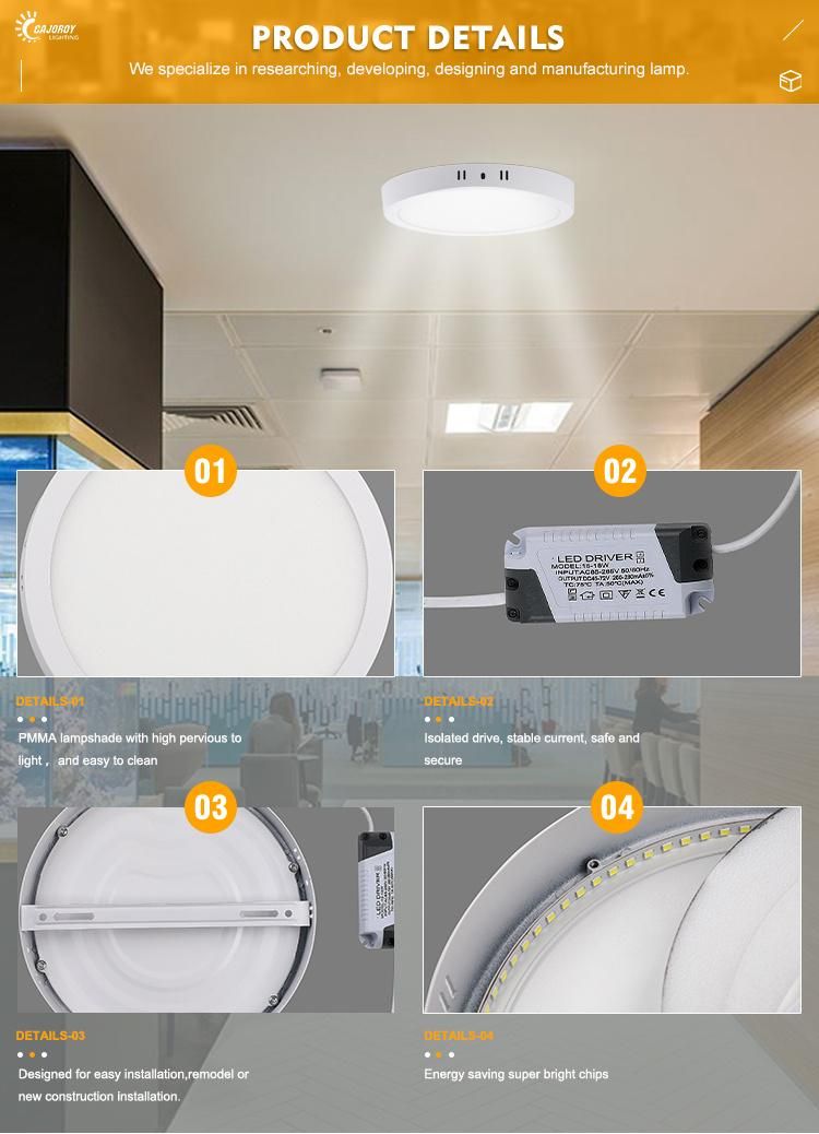 Round 5 Years Warranty Aluminum Surface Acrylic LED Panel Light