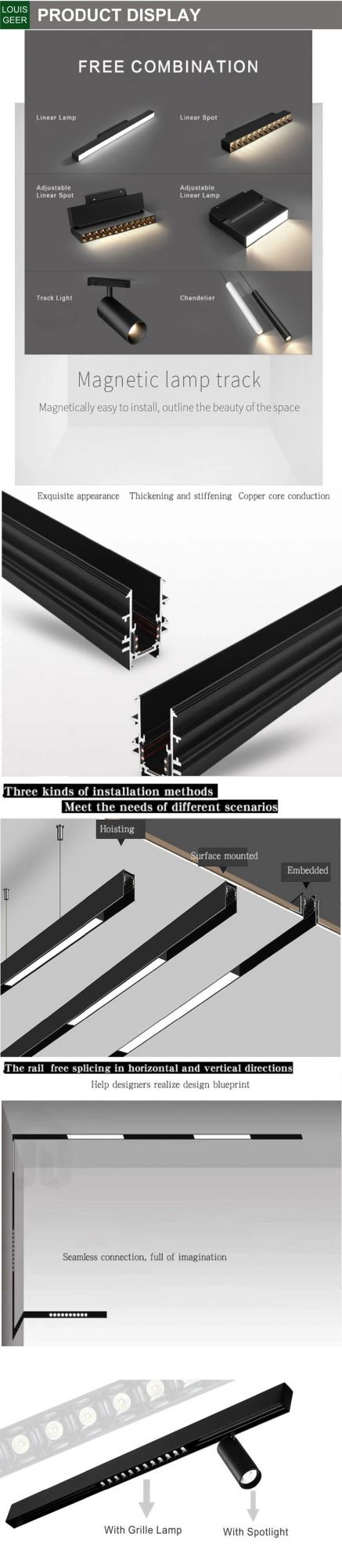 30W LED Track Light Linear Rail COB Dimmable 48V Embedded Light Magnetic Track Rail Lamp Lighting