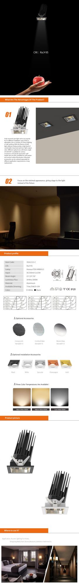 2 Years Warranty CE 3c RoHS 15W Adjustable LED Downlight