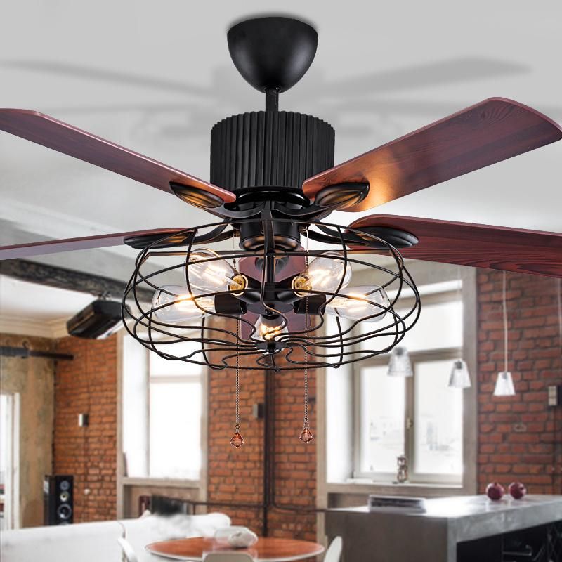 Loft Fan Chandelier Retro Electric Fan Mute Ceiling Fan with Light