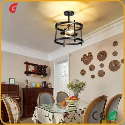 Matte Black Semi Recessed Ceiling Light Fixtures 2 Lights E26 Farmhouse Pendant Light Retro Industrial Ceiling LED Chandeliers