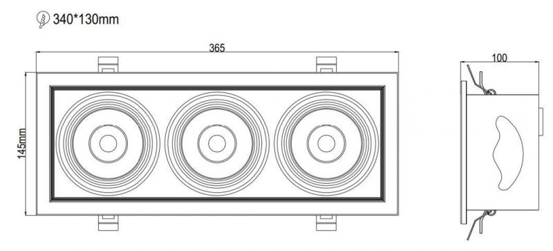 High CRI Angle Adjustable Ce RoHS Approved Hotel Residential Lighting Three Heads 36W 45W LED Grille Downlight