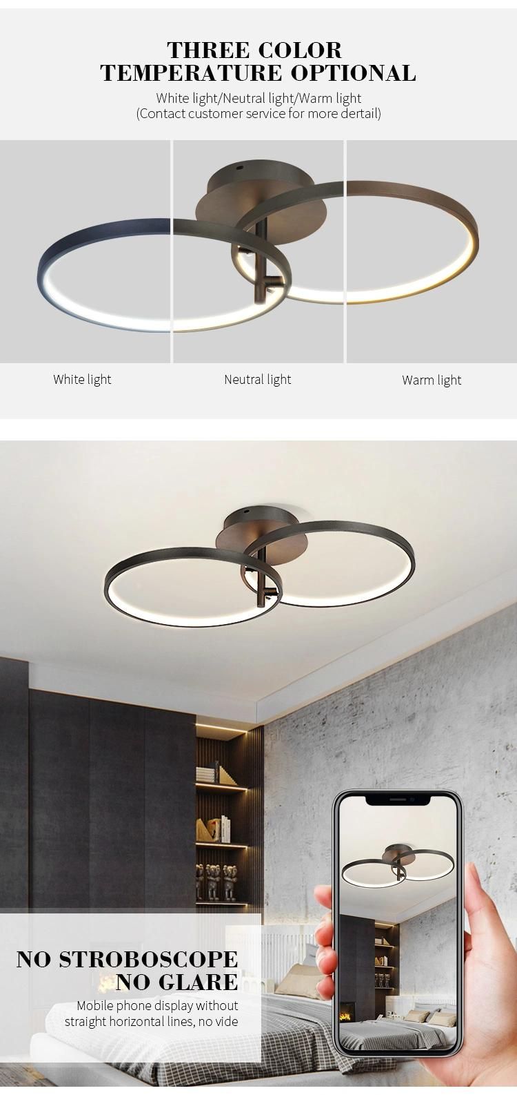 Modern Nordic Design Circle Black Simple Ceiling Mounted Lamp Free DIY Indoor Living Room LED Ceiling Lamp