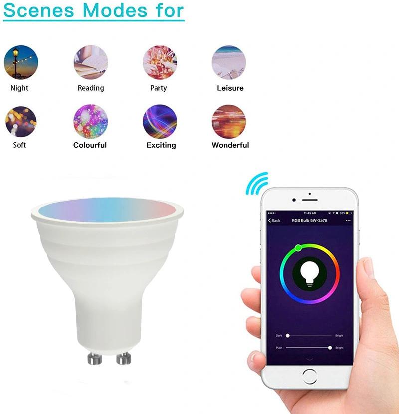 Voice Control Dimmable Wi-Fi Smart LED Light Bulb Tuya GU10 LED Spotlight Energy Saving Lamp RGB Color Changing for Home Decoration and Indoor Lighting