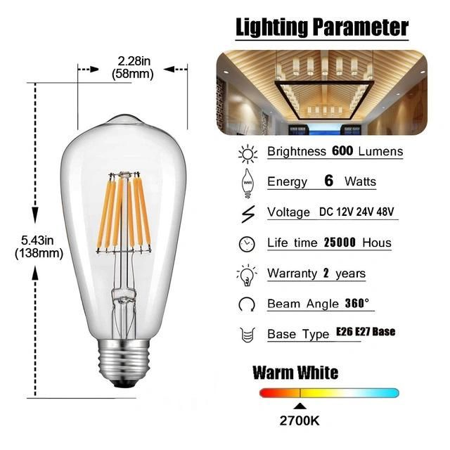 A19 DC12V COB Filament Bulb