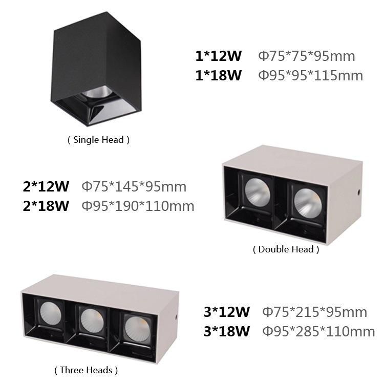 Morden COB LED Square Adjustable Black Indoor Surfacer Mounted Square 12W LED Downlight